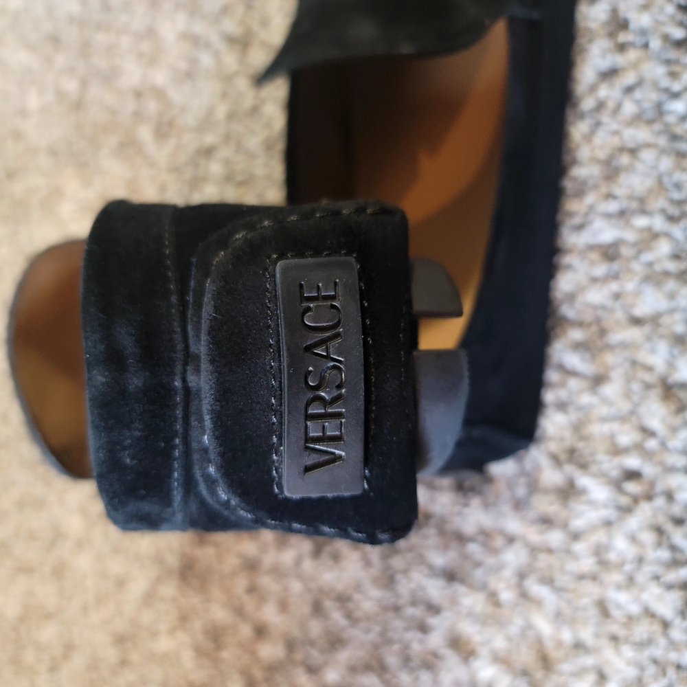 Versace Black Suede Loafers with Gold Medusa Accent - Picture 4 of 5